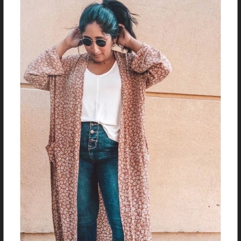 Carly Jean Los Angeles Floral Rust Kimono